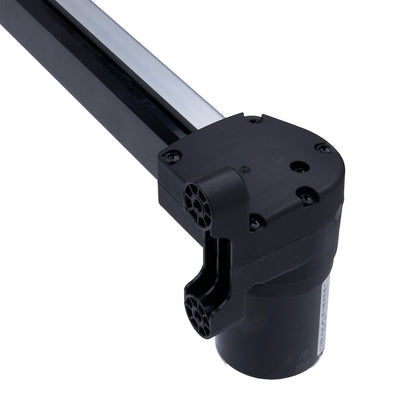 Black mechanical component on a white background