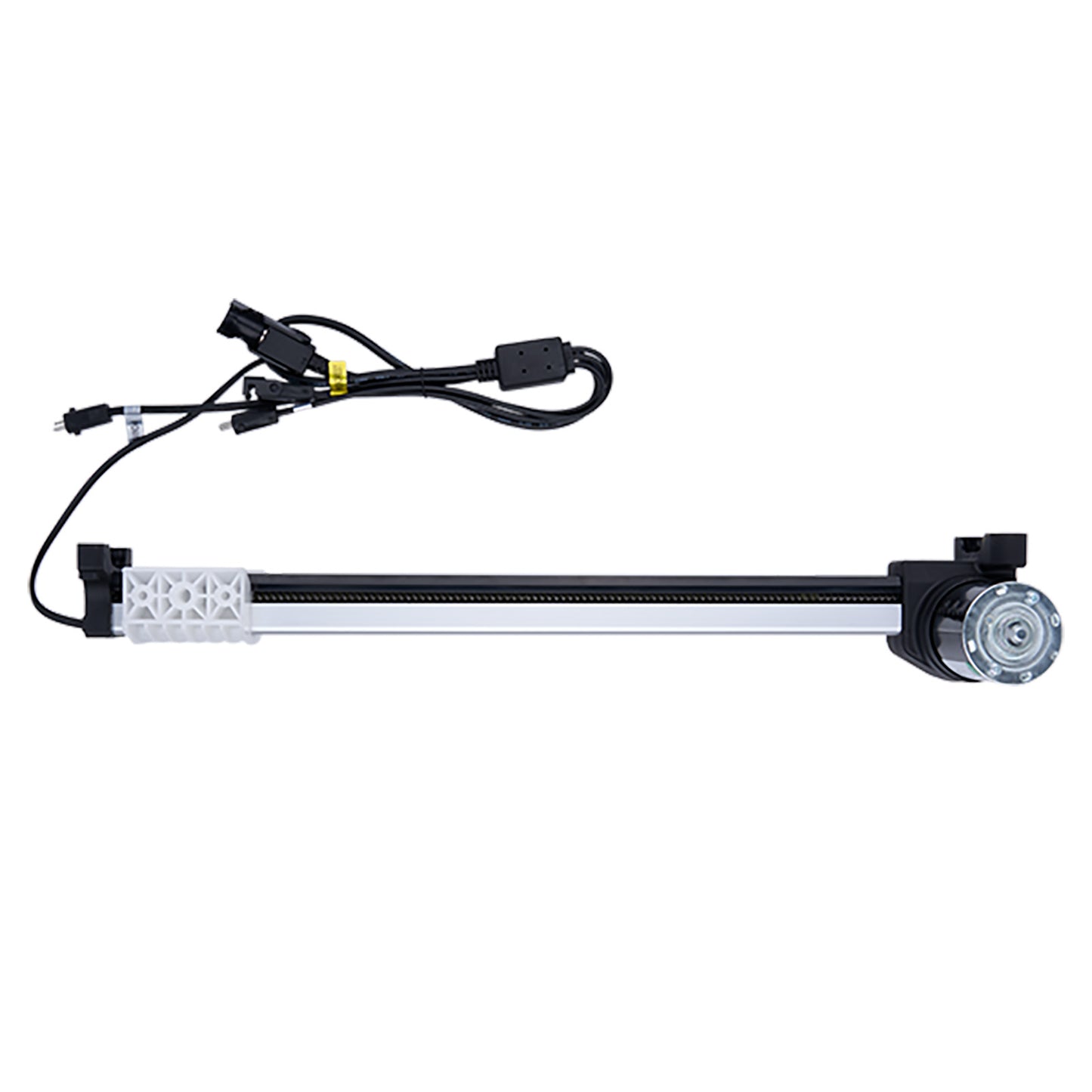 Mechanical arm with a linear guide and connectors on a white background