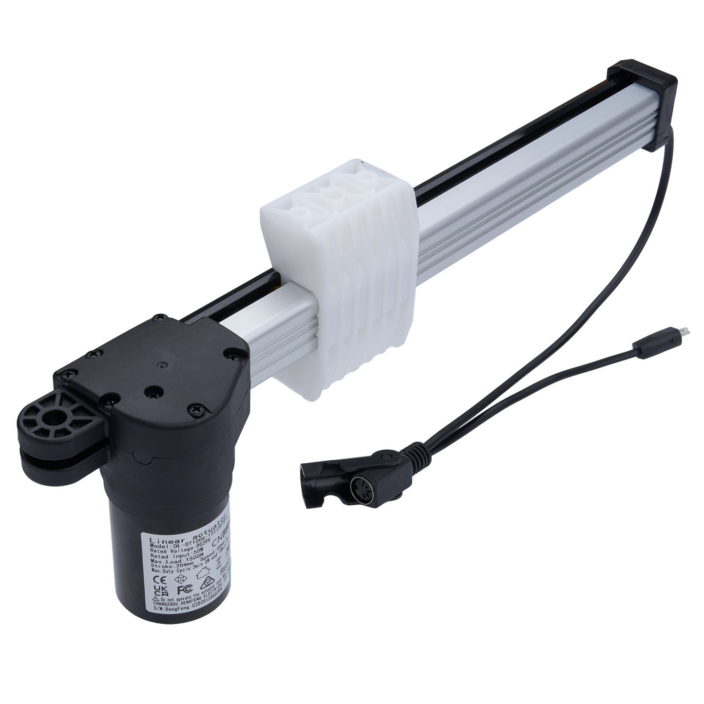 Electric linear actuator with cable on a white background