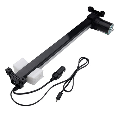 Black actuator with cables on a white background