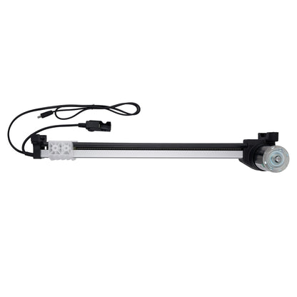 Mechanical arm with wheels and connectors on a white background