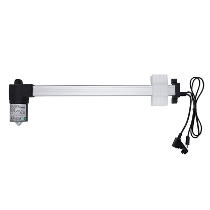 White actuator with black components on a white background