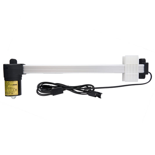 A CN DOER DL-DT1006-A-054-30 linear actuator with four cables and plugs, including a power adapter and remote controller/switch.