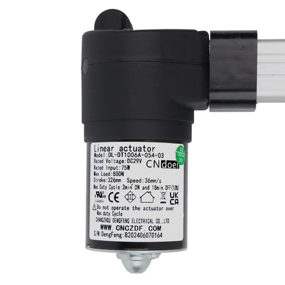 Linear actuator with label on a white background