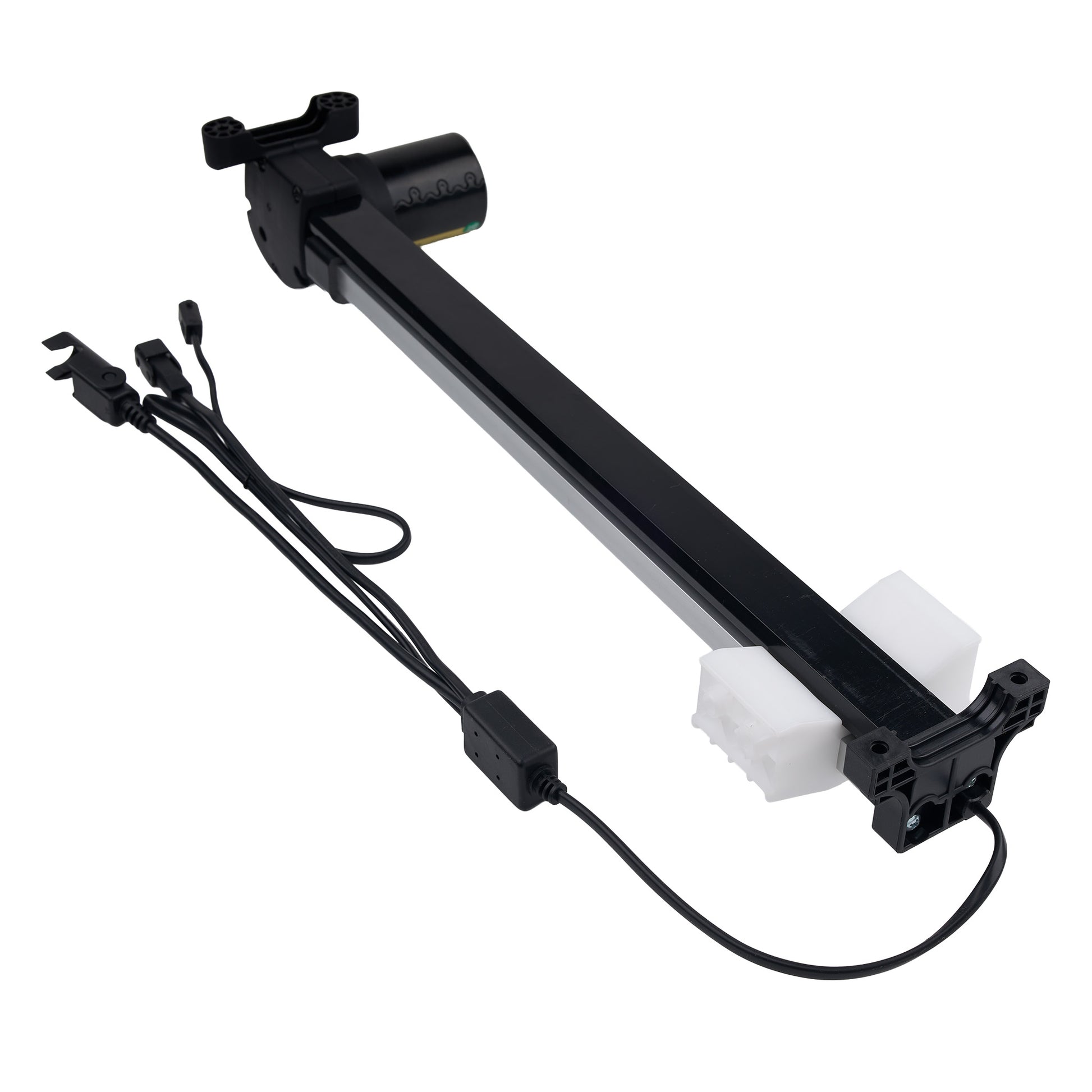 Black mechanical component with wiring on a white background