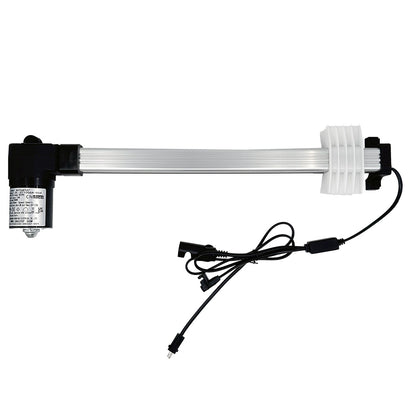 A CNDOER DL-DT1006A-054 linear actuator motor with a silver shaft, black housing, and attached electrical cables.