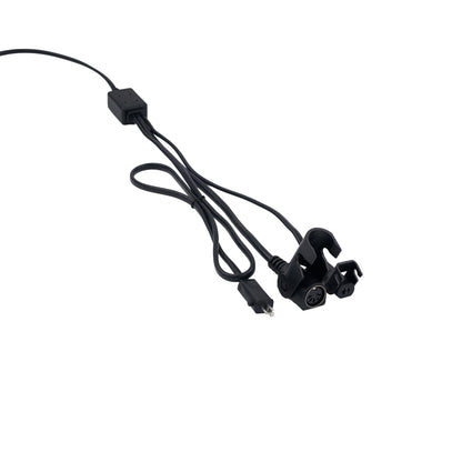 Black audio cable with connectors on a white background