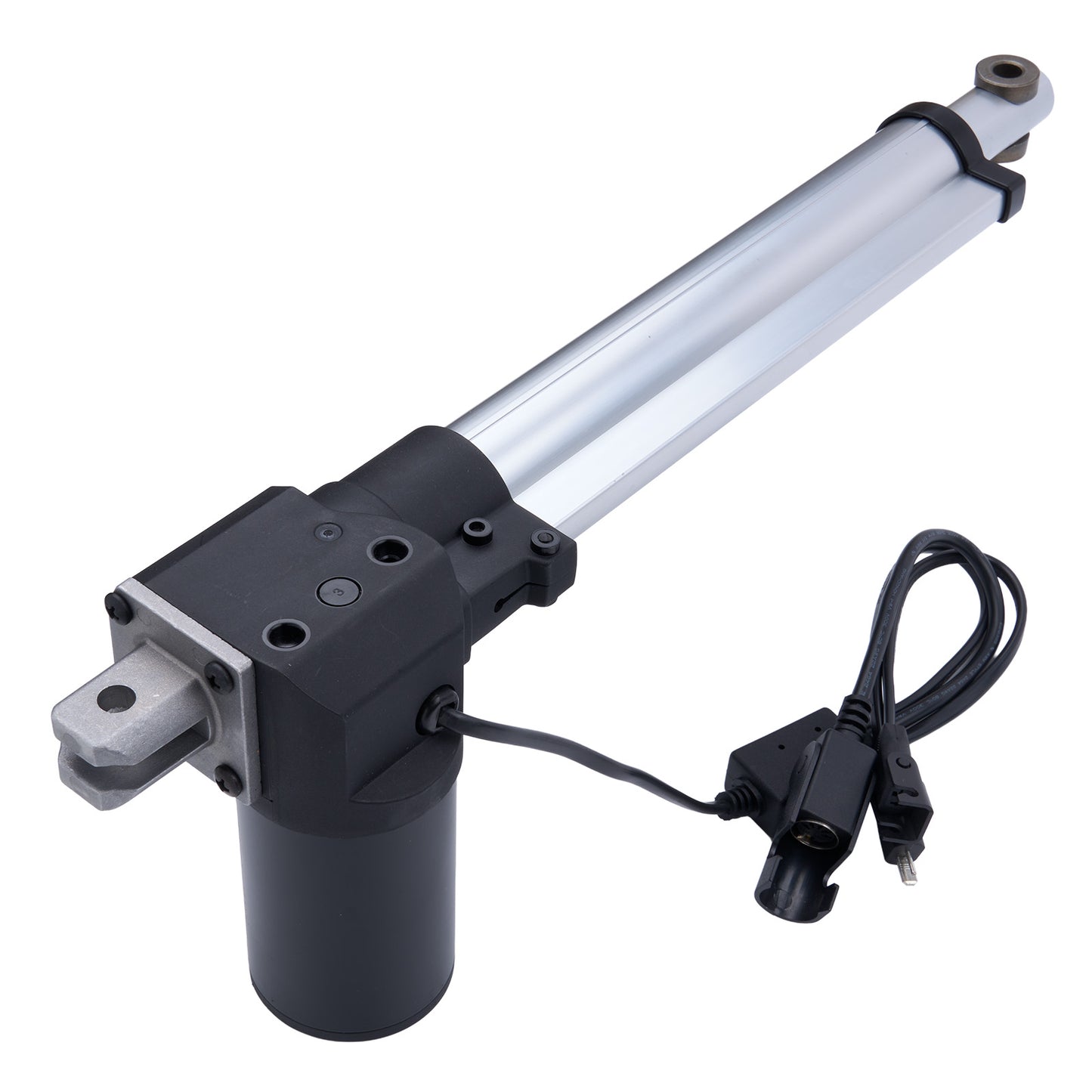 Linear actuator with power cord on a white background