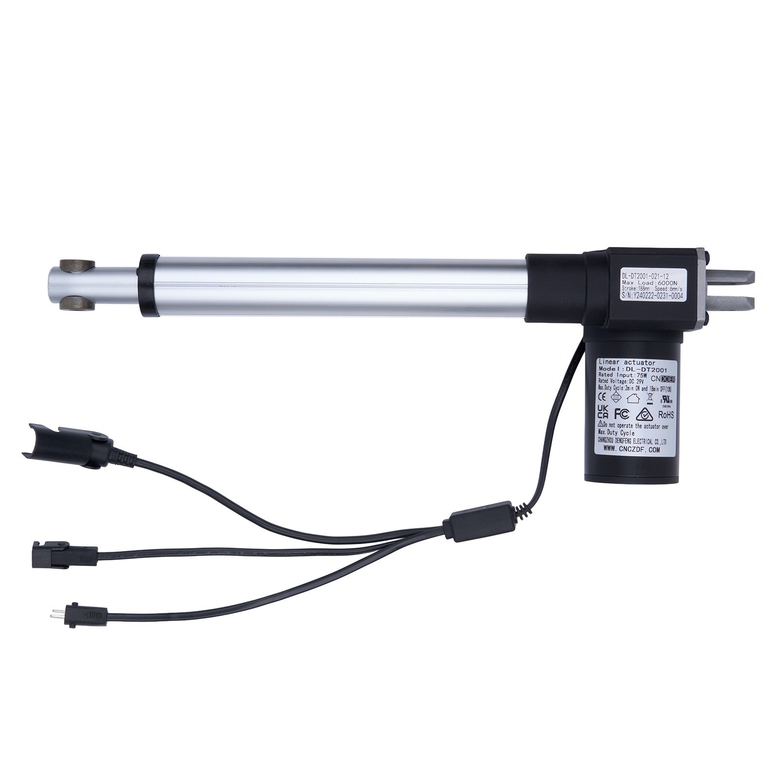 Electric linear actuator with cables on a white background