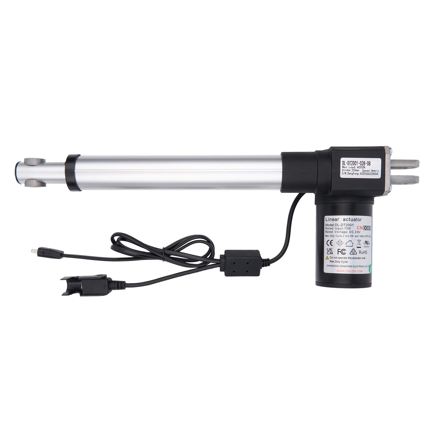 Linear actuator with cable on a white background