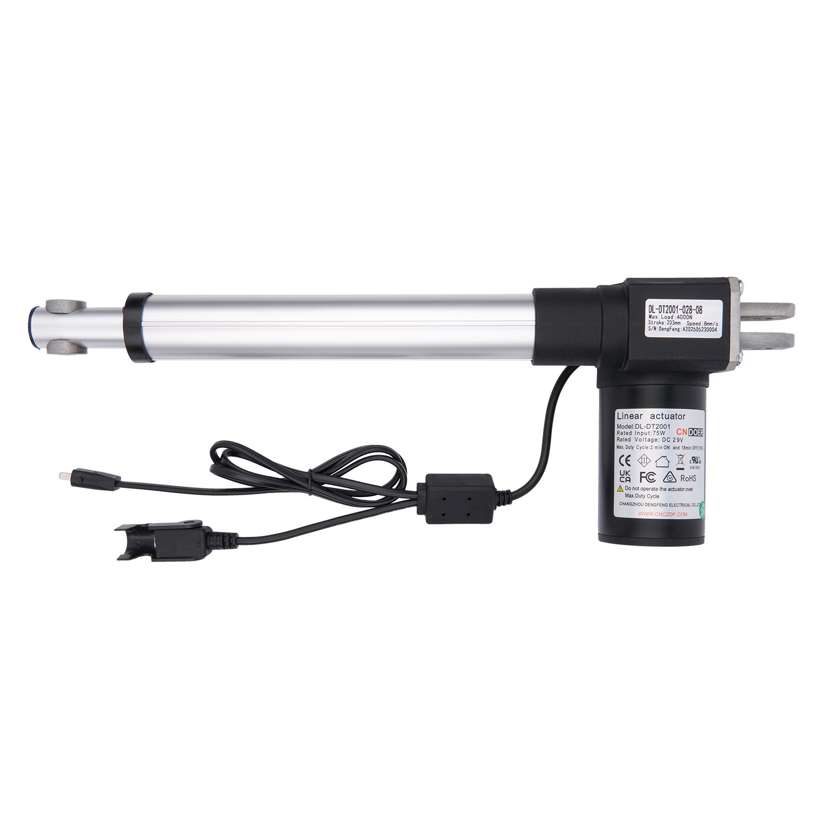 Linear actuator with cable on a white background