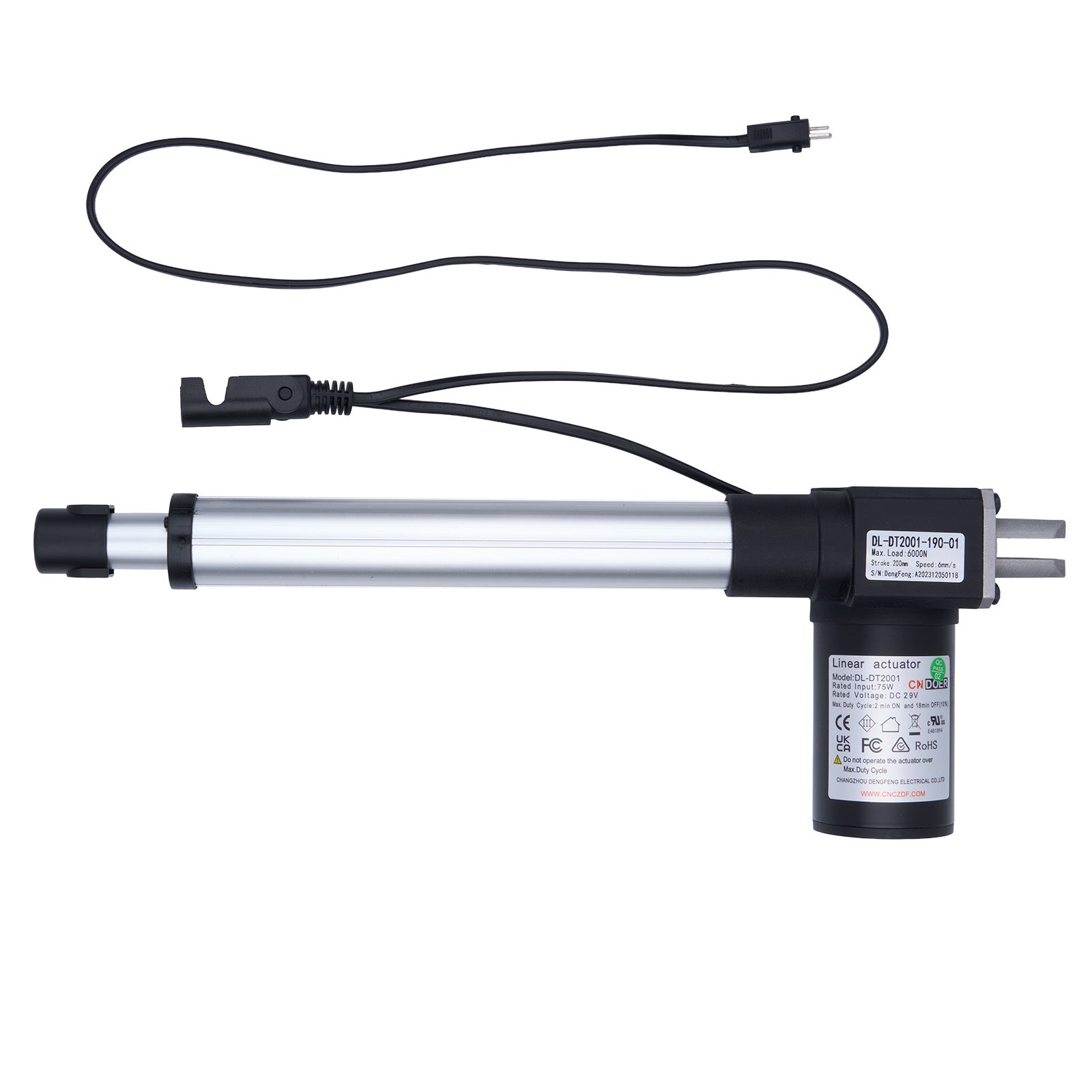 Linear actuator with cable on a white background