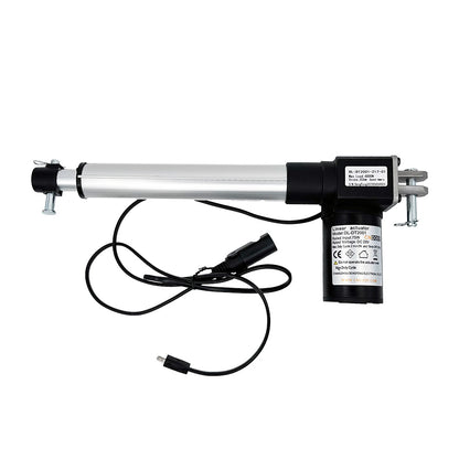 A CNDOER DL-DT2001-217-01 linear actuator motor with a black body, an attached electrical cable, and a silver actuator shaft.