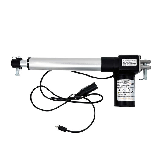 A CNDOER DL-DT2001-217-01 linear actuator motor with a black body, an attached electrical cable, and a silver actuator shaft.
