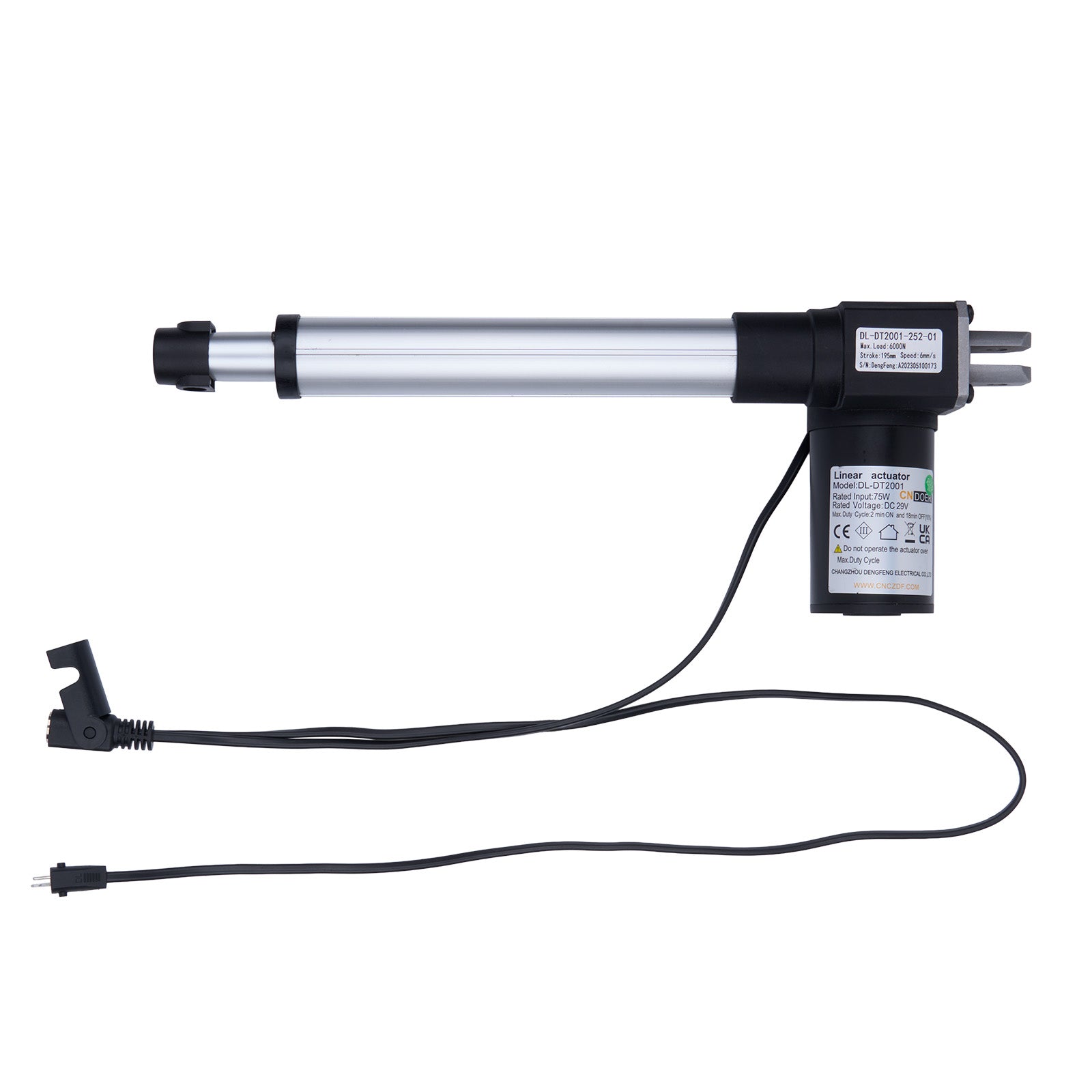 Linear actuator with cable on a white background