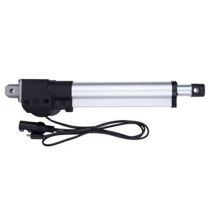 Linear actuator with black handle and wiring on a white background