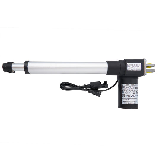 A black linear actuator designed for use in recliner or lift chairs, showing cables and plugs.