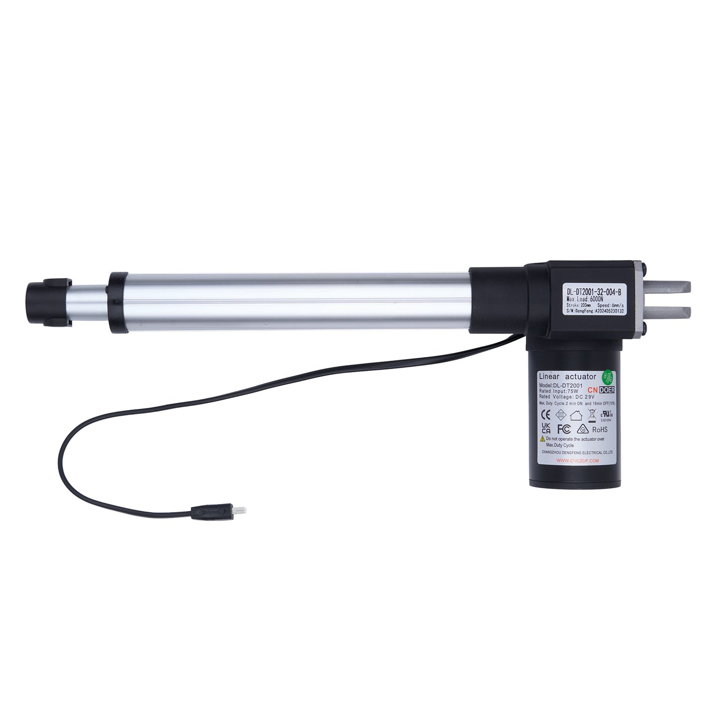 Linear actuator with cable on a white background