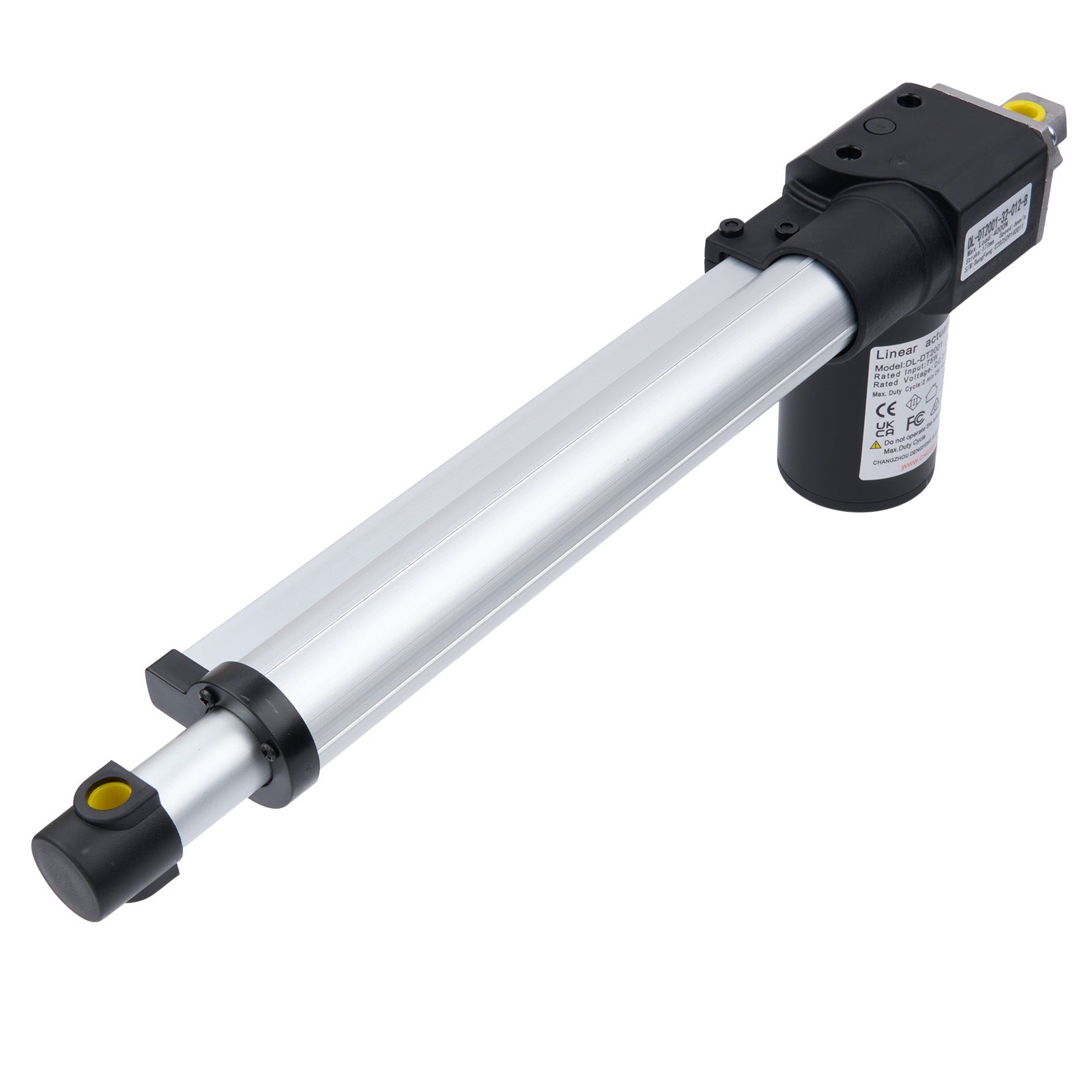 Pneumatic cylinder with black and silver design on a white background