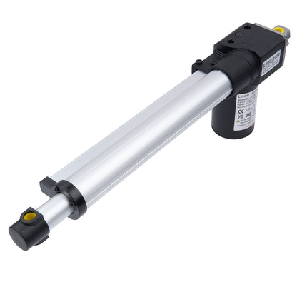 Pneumatic cylinder with black and silver design on a white background