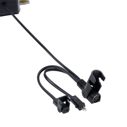 Black power cord with connectors on a white background