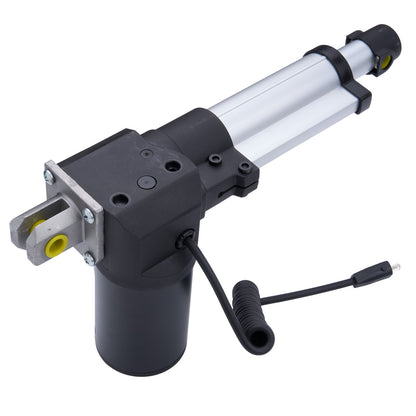 Black and silver mechanical actuator on a white background