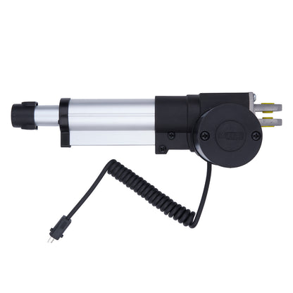 Electric actuator with coiled cable on a white background