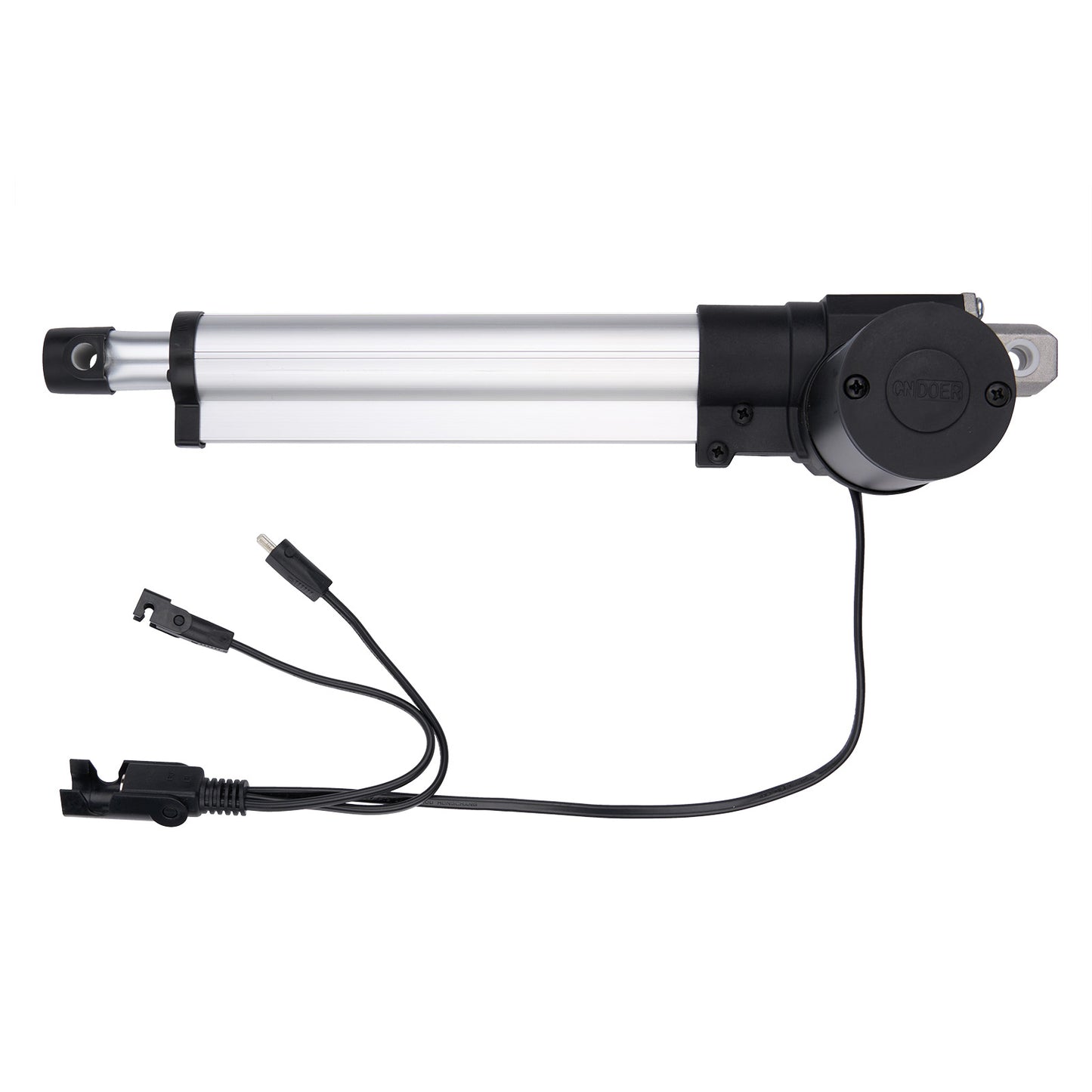 Linear actuator with wiring on a white background