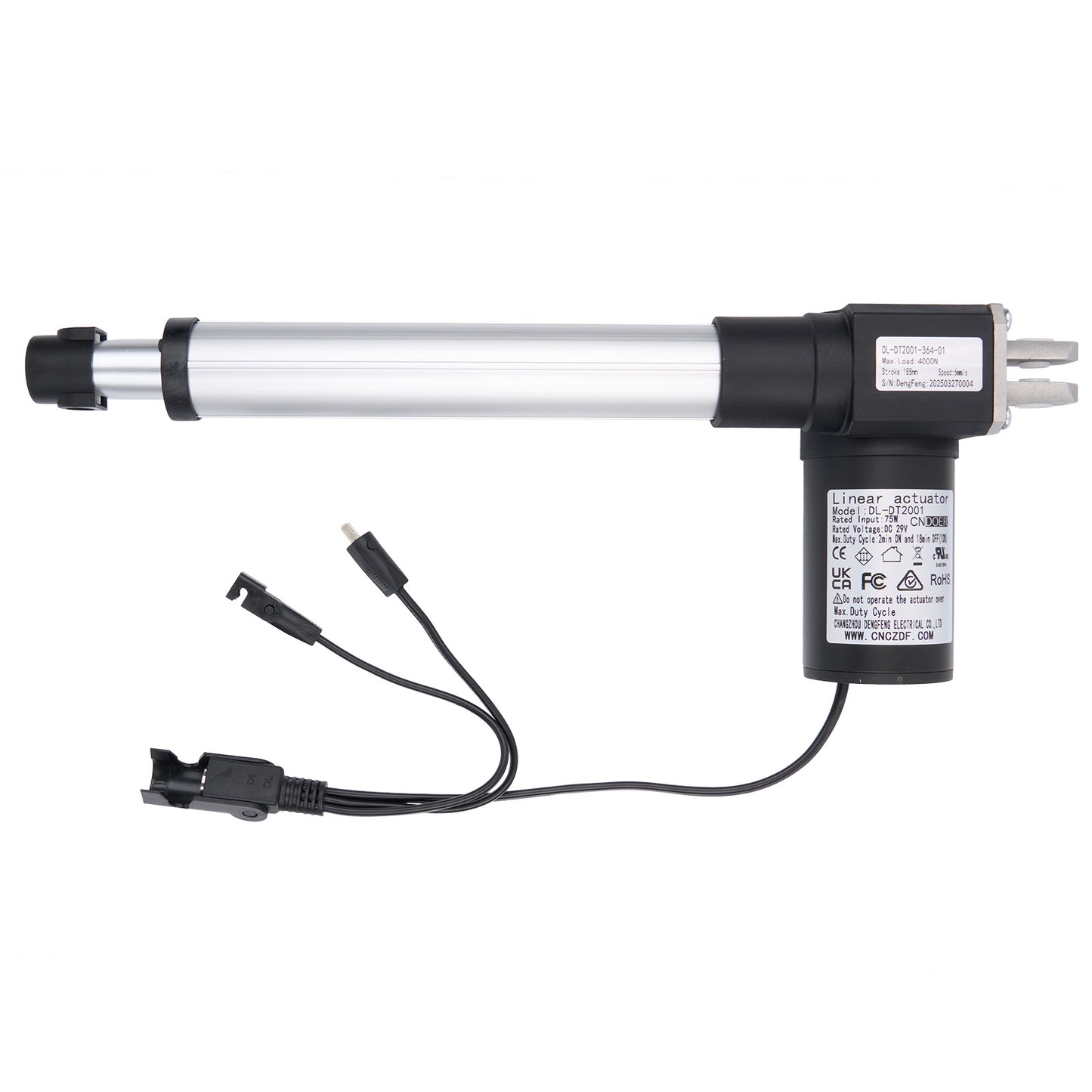 Electric linear actuator with cables on a white background