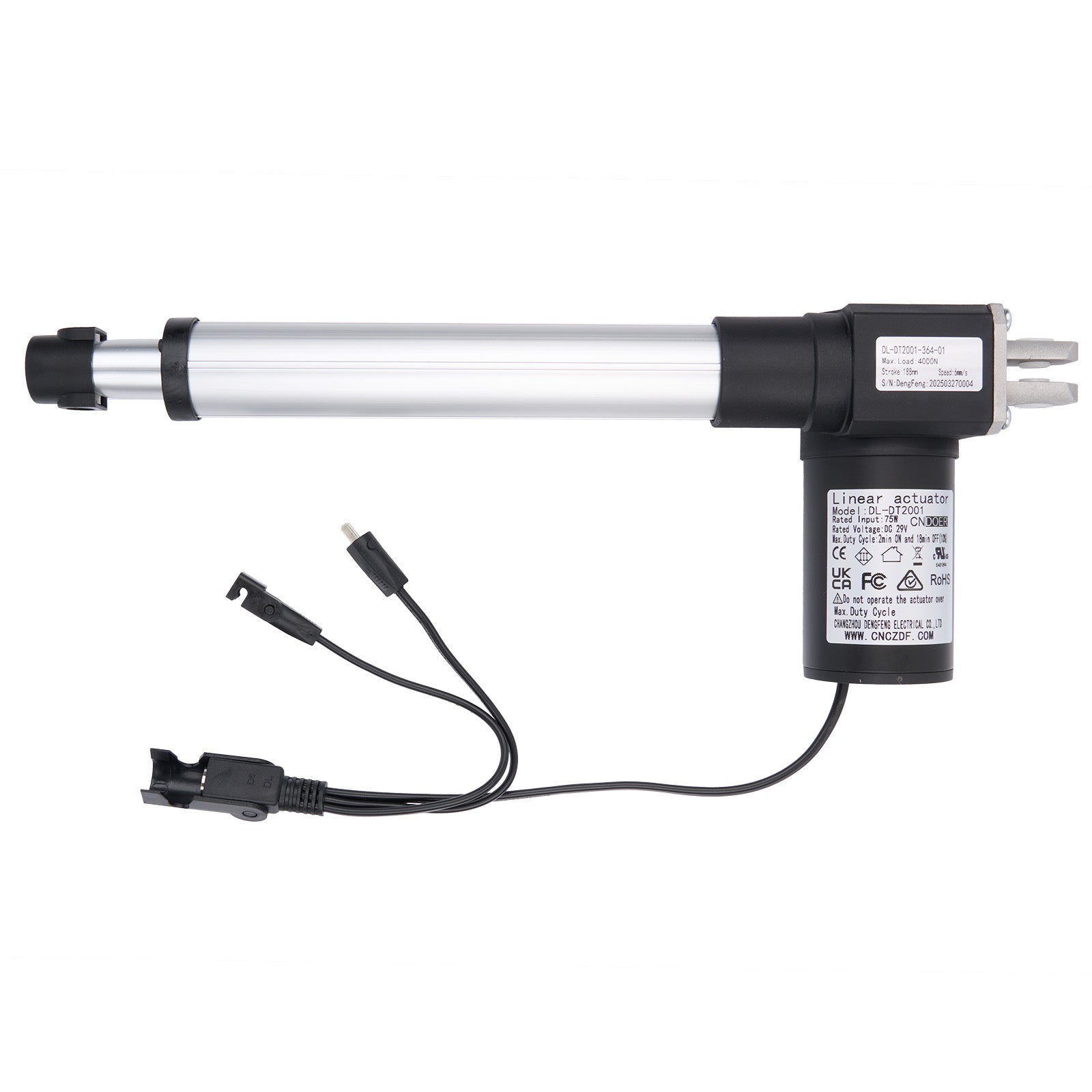 Electric linear actuator with cables on a white background