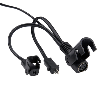 Black audio cable with connectors on a white background