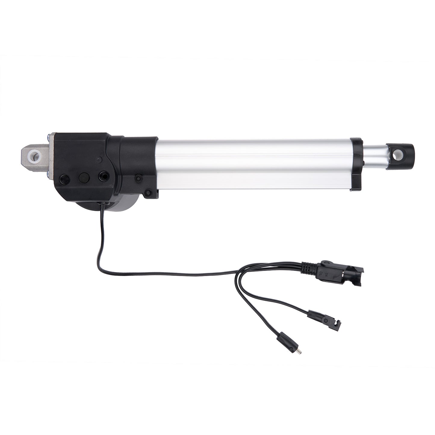 Linear actuator with wiring on a white background
