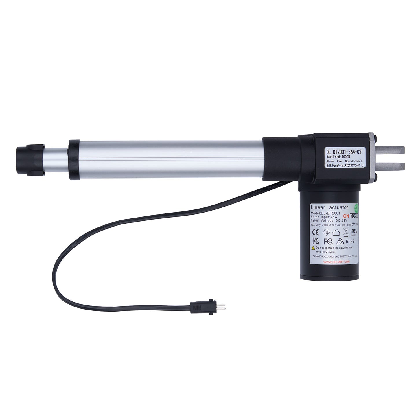 Linear actuator with cable on a white background
