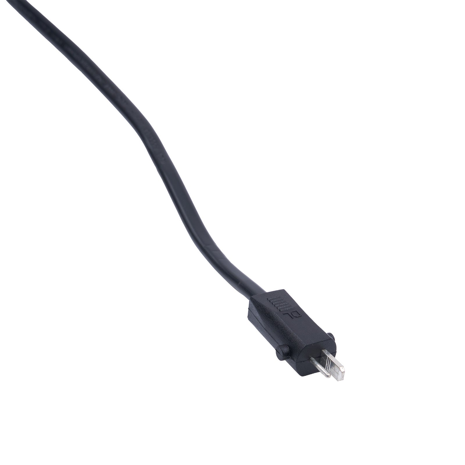 Black USB cable on a white background