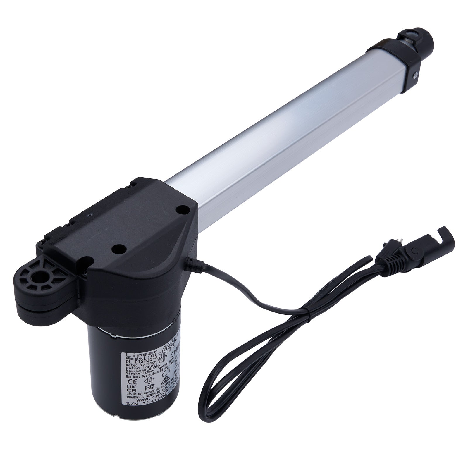 Linear actuator with cable on a white background