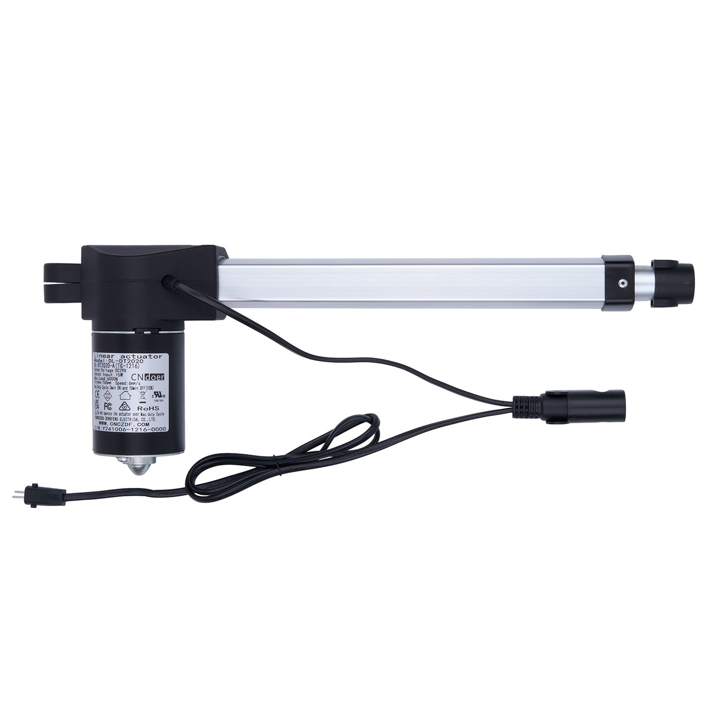 Linear actuator with wiring on a white background