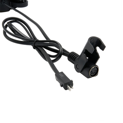 Black power adapter with cable on a white background