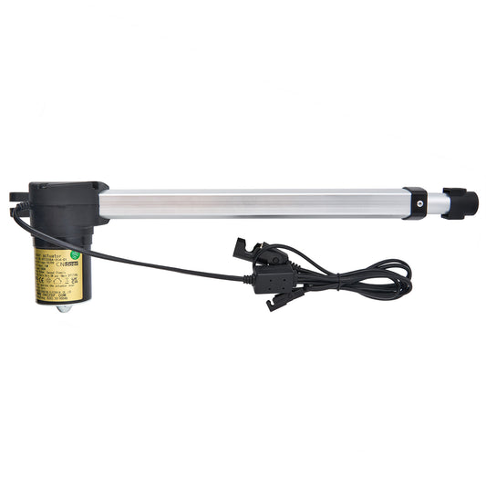 A CN DOER brand linear actuator with a black body, silver shaft, and electrical connectors.