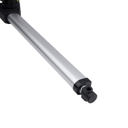 Metallic cylindrical component with black ends on a white background