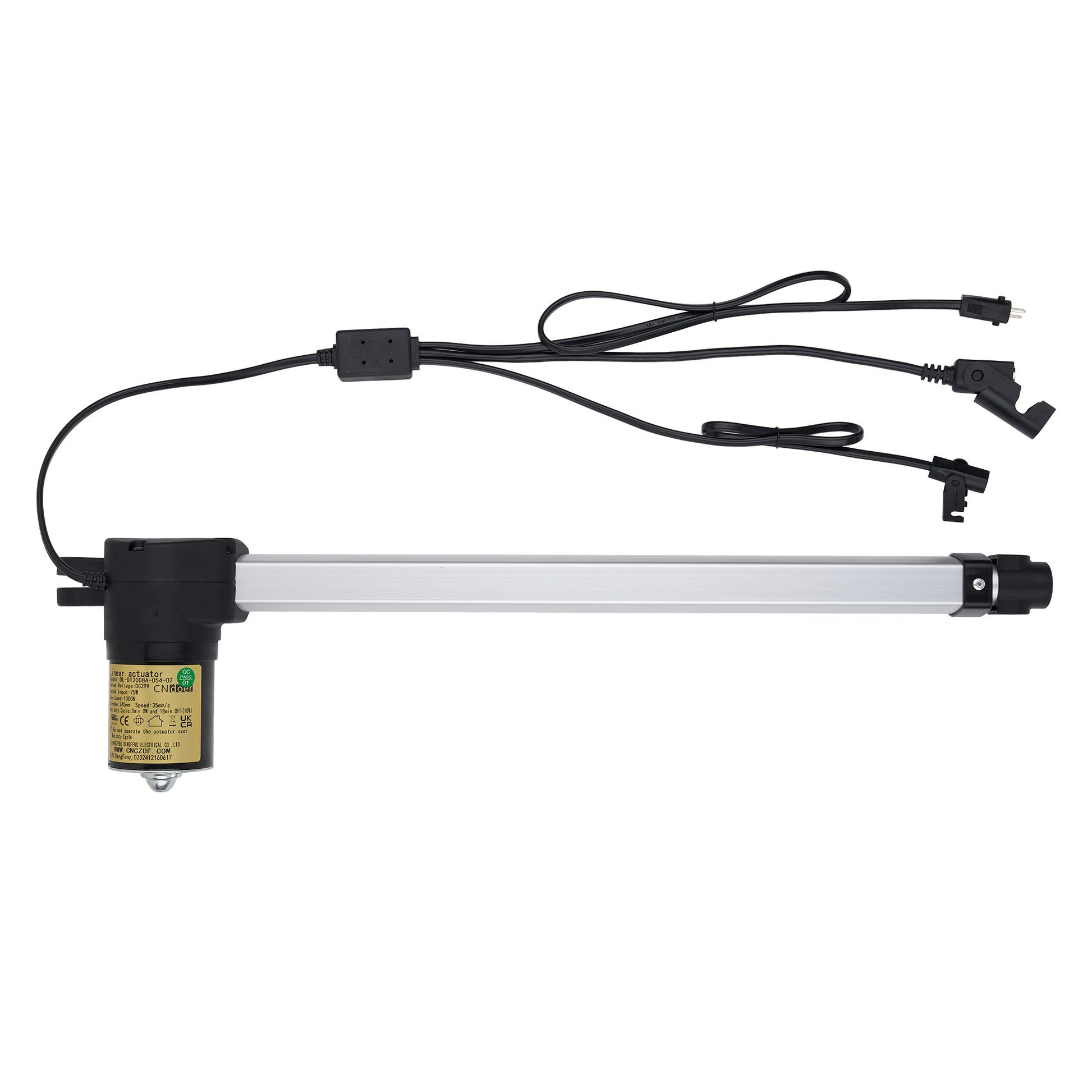 Linear actuator with cables on a white background