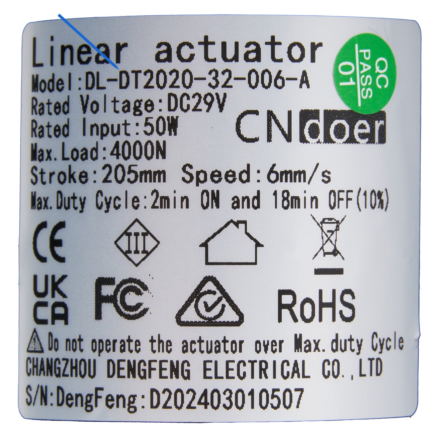 CN DOER DL-DT2020-32-006-A Linear Actuator Motor by Changzhou DengFeng