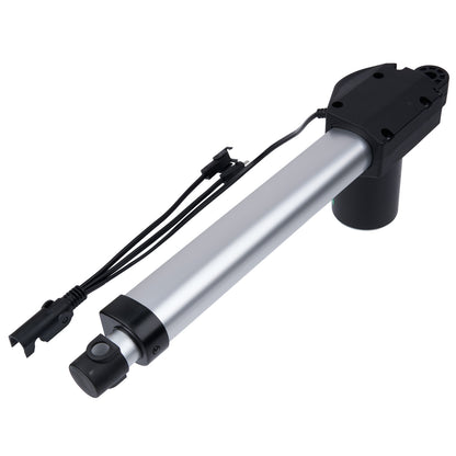 Mechanical actuator with black and silver components on a white background