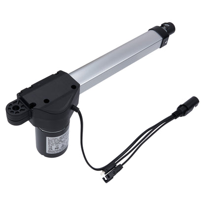 Linear actuator with black and silver design on a white background