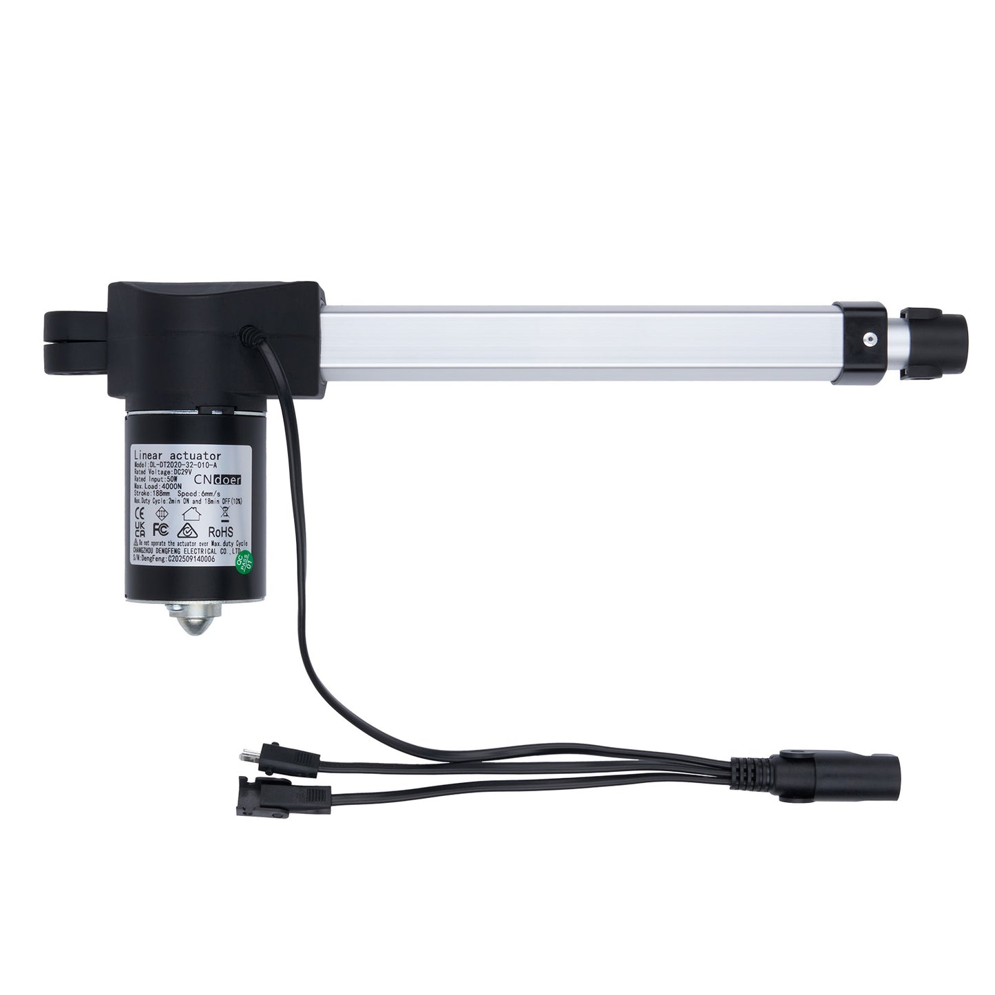 Linear actuator with cables on a white background