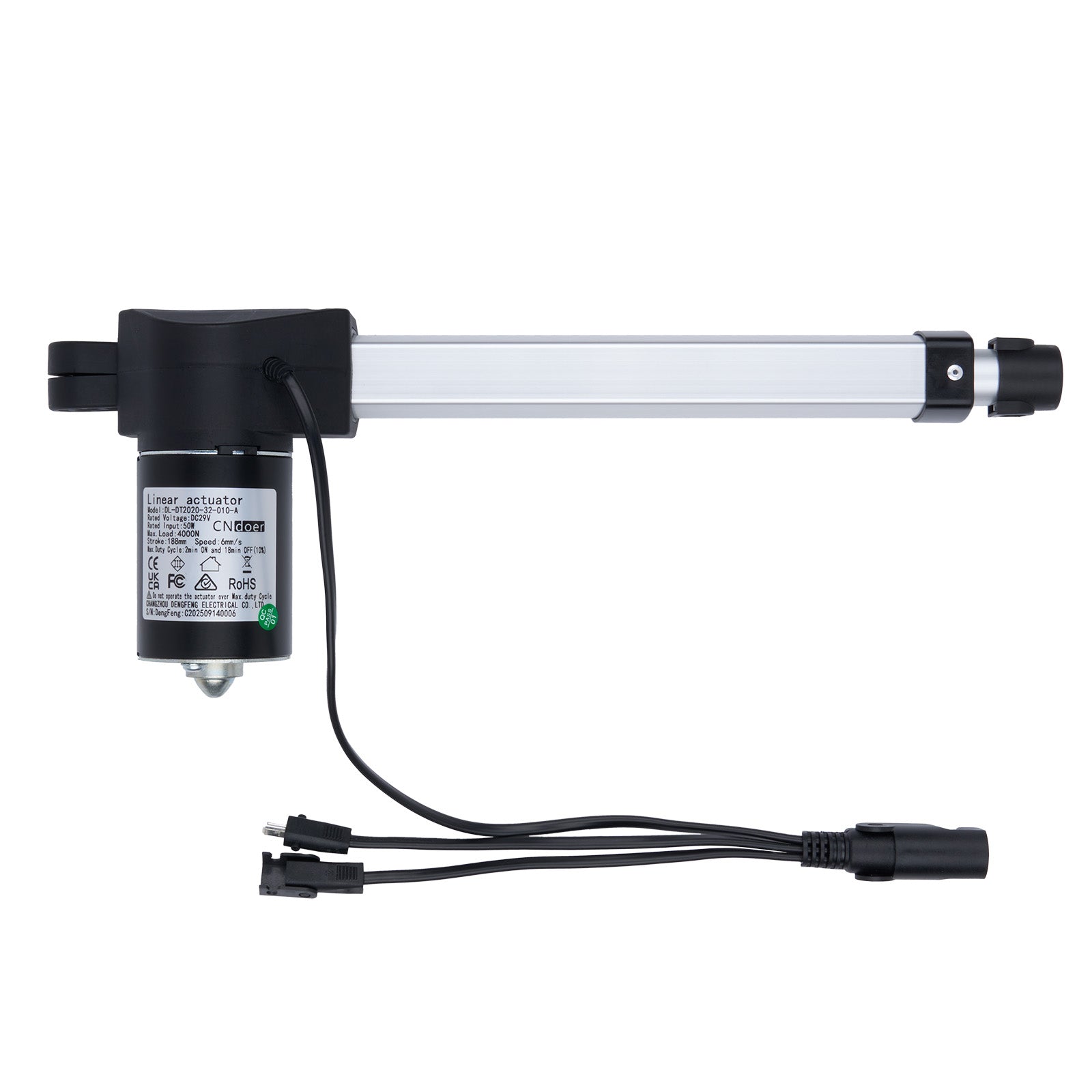 Linear actuator with cables on a white background