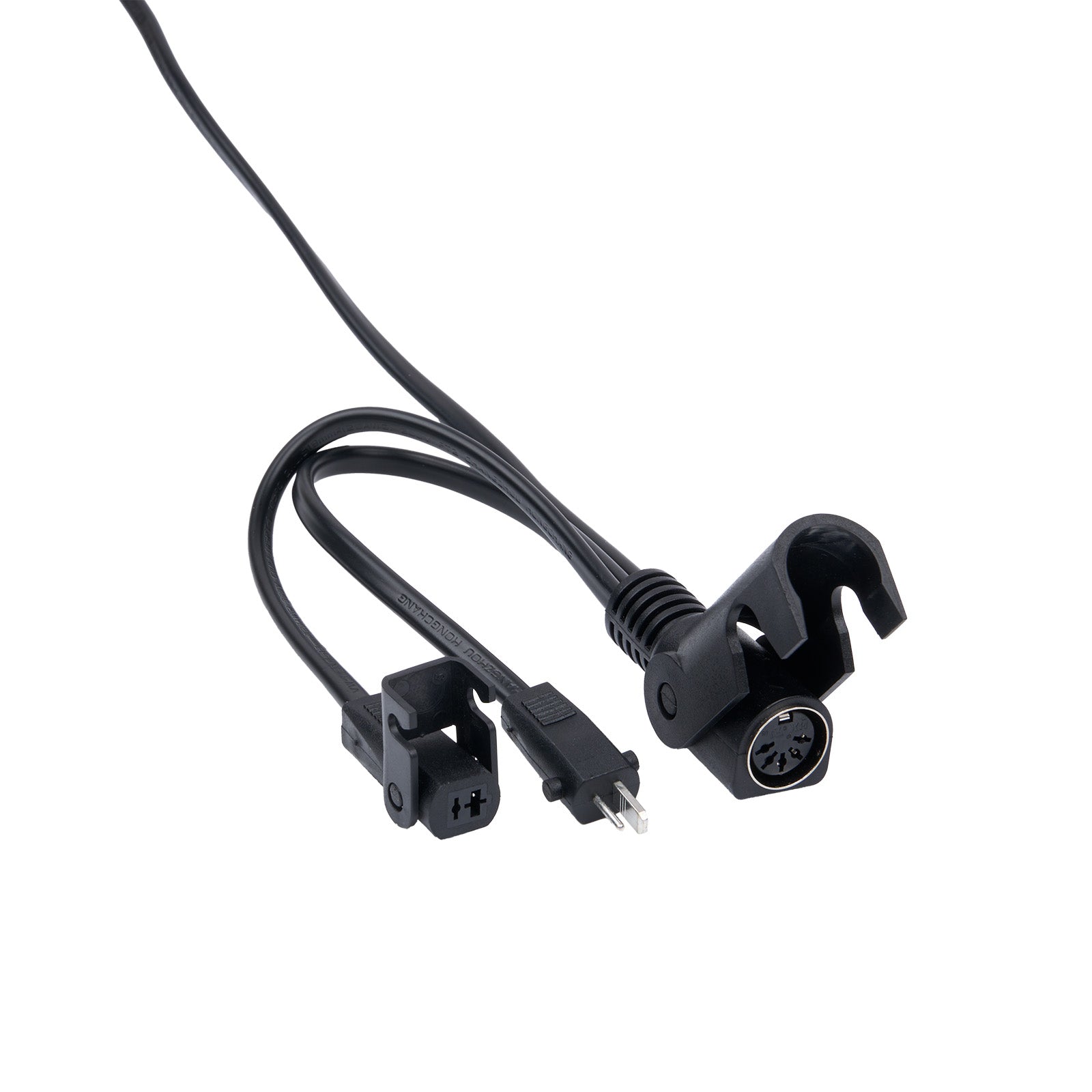Black motorcycle mount with cable on a white background