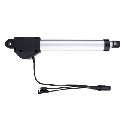 Linear actuator with black housing and wiring on a white background