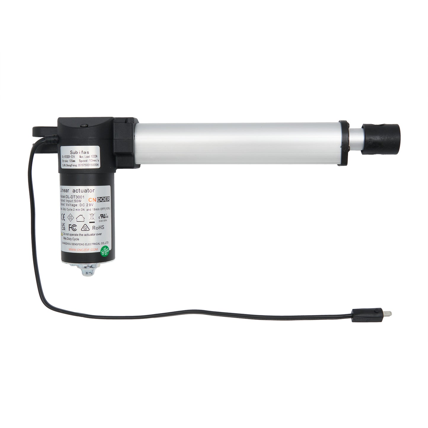 Linear actuator with cable on a white background