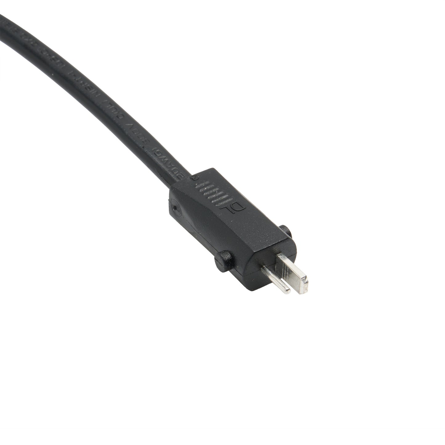 Black electronic cable connector on a white background