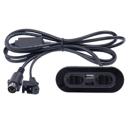 Black power adapter with cable on a white background